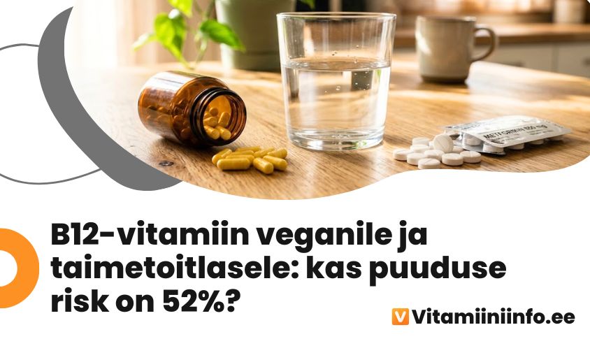 B12-vitamiini kapslid ja metformiini tabletid koos veeklaasiga