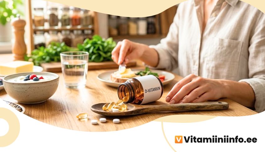 D-vitamiini kapslid ja tabletid valgel taustal, toidulisandid ja tervishoiu teema