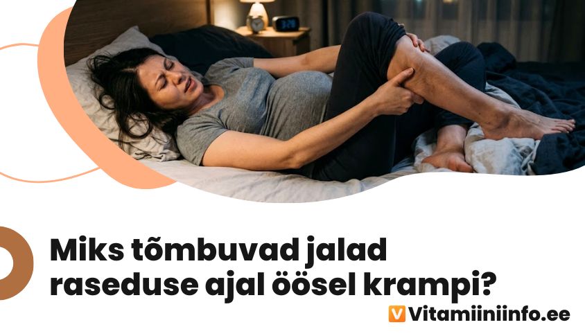 Rase naine hoiab öösel voodis jalga, mis on jalakrambist pinges