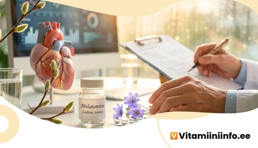 Melatoniini tablettkonteiner südamekujulise hoiatussümboliga, südamehaiguste ennetamine