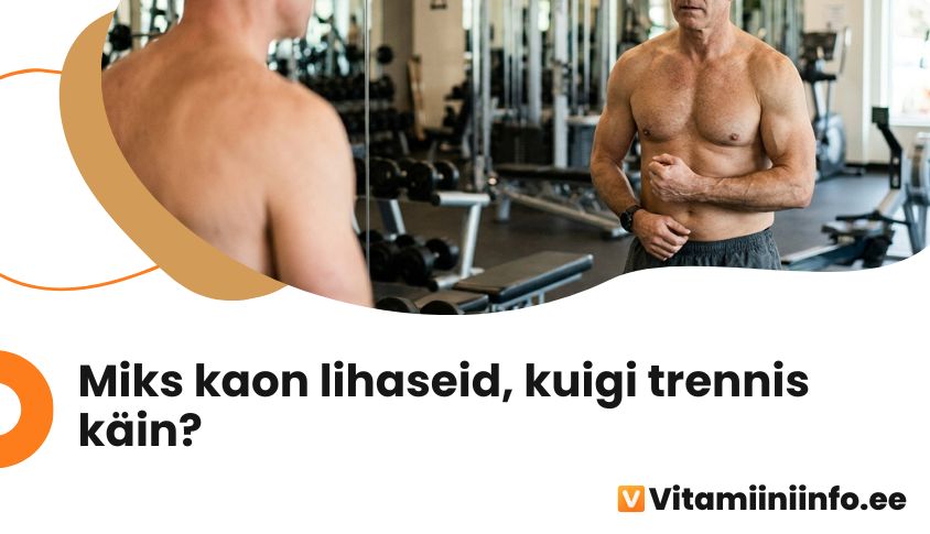 Mees vaatab peeglist oma keha ja mõtiskleb lihasmassi vähenemise üle